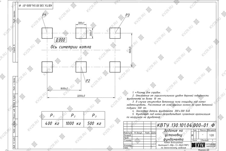Котел 1500 кВт уголь дрова с водяными колосниками чертеж фундамента